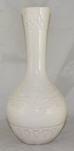 Tall Chinese Republic Monochrome Cream Porcelain Vase Dragons