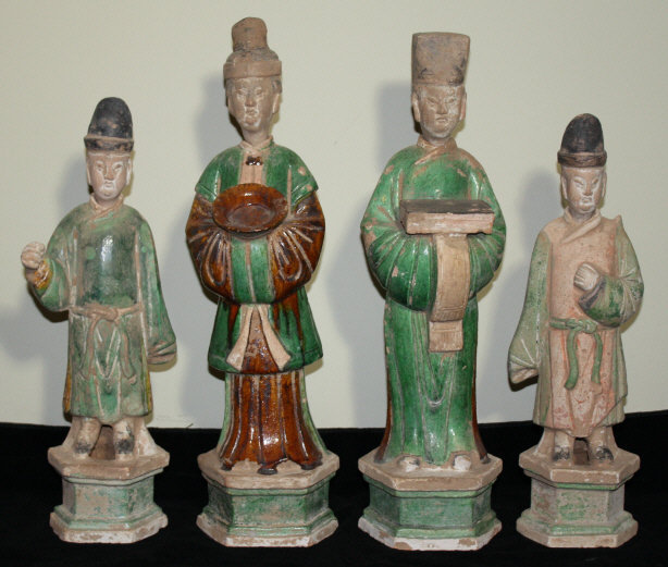 Four Chinese Ming Dynasty Pottery Tomb Funerary Attendant Figures