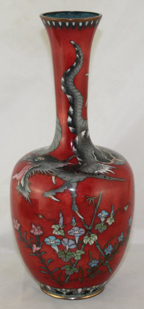12" High Japanese Meiji Golden Age Cloisonne Silver Wire Vase Dragon