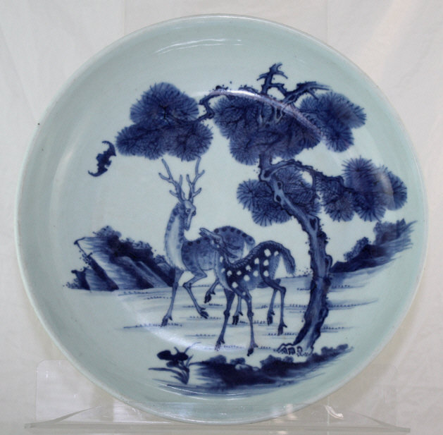 Chinese Qing Qianlong Blue White Porcelain Dish Deer