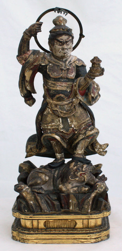 Japanese Edo Period Wood Buddhist Figure Bishamonten Guardian Diety