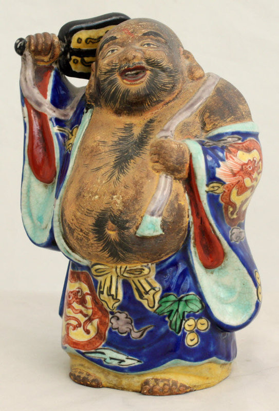 Japanese Late Meiji Kutani Porcelain Hotei Lucky God Figure Okimono
