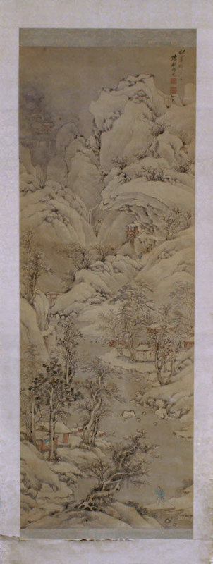 Japanese Edo Nanga School Snow Landscape Silk Painting Takaku Aigai