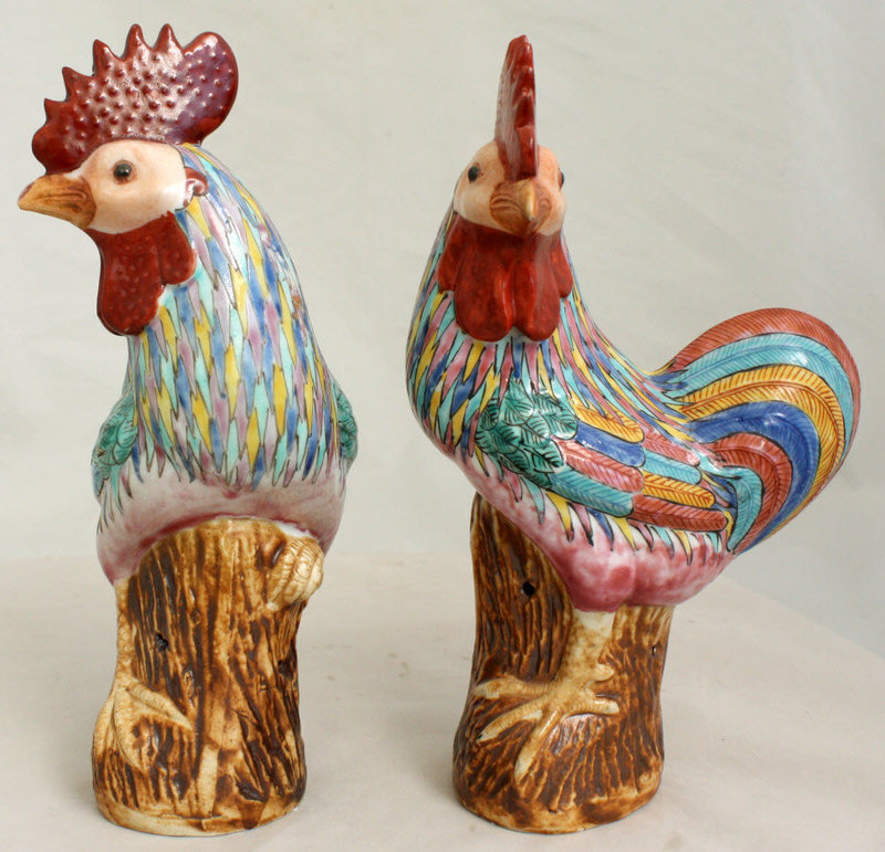 Two Chinese Qing Guangxu Famille Rose Porcelain Chicken Rooster Cock