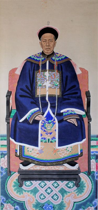 Massive Chinese Qing Ancestor Portrait Painting Mandarin CivilOfficial