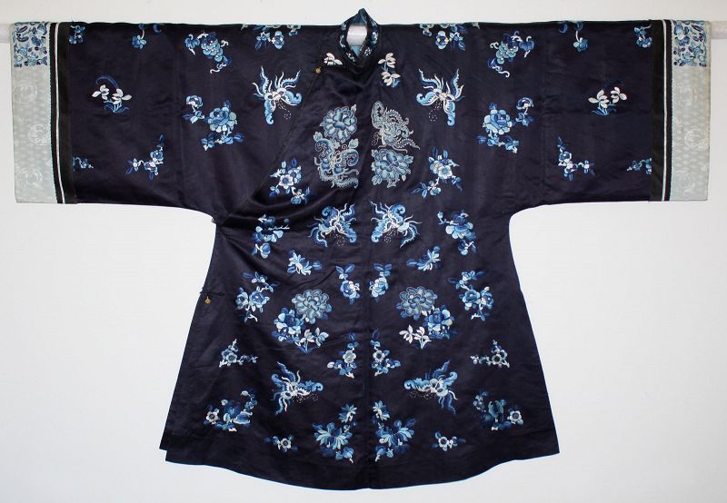 Chinese Qing Silk Embroidered Lady's Han Robe Forbidden Stitch