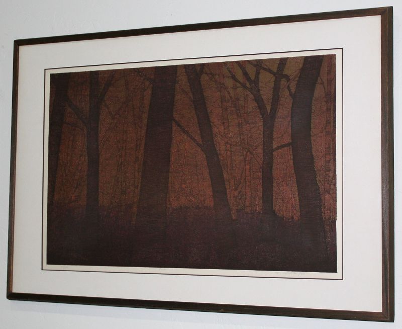 Large Ltd. Ed. Japanese Woodblock Print Ted Colyer Forest at Dusk