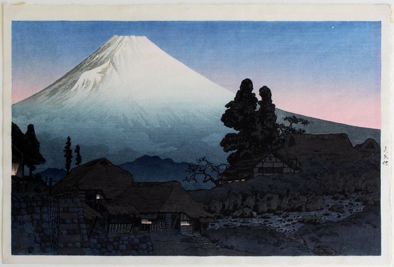 Japanese Woodblock Print Takahashi Shotei Hiroaki Mt. Fuji Mizukubo