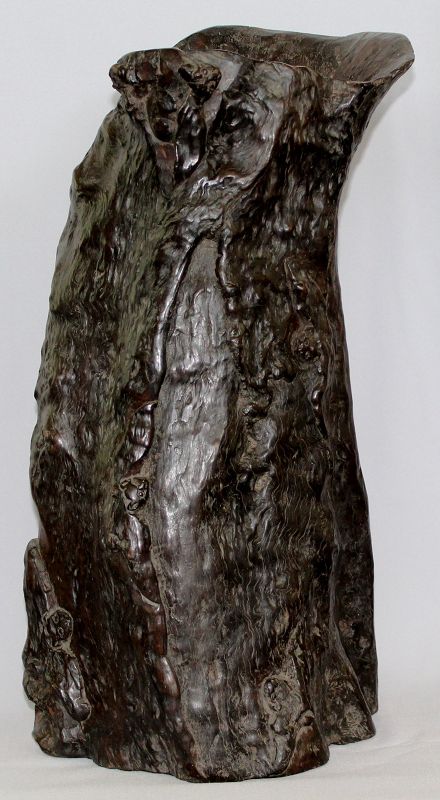 Massive 19" Chinese Naturalistic Hardwood Scroll Pot Carved 5 Bats
