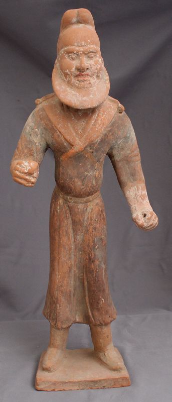 17" Tall Chinese Tang Pottery Figure Central Asian Bearded Groom