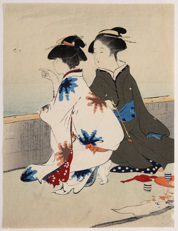 Japanese Meiji Kuchi-e Woodblock Print Kiyokata Gathering Shellfish