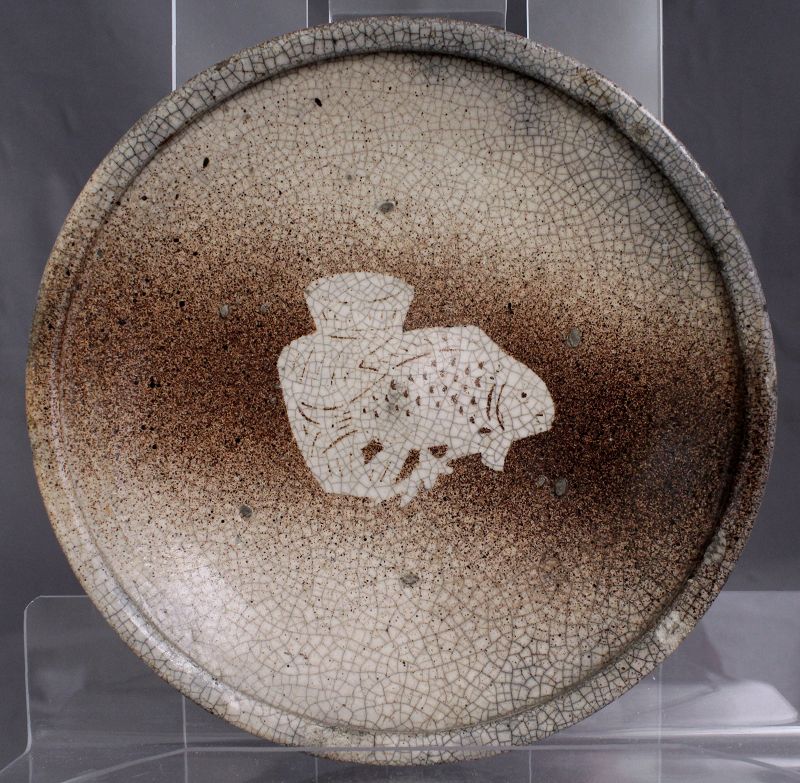 Japanese Edo Seto Stoneware Andon Zara Lantern Oil Dish Fukizumi Fish