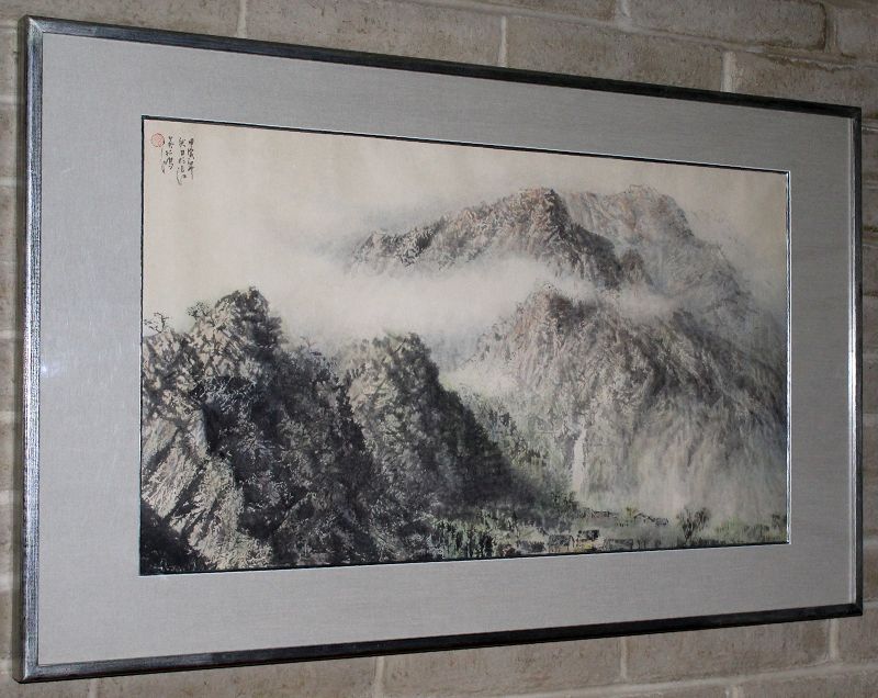 Large 1974 Chinese Watercolor Landscape Painting by Wu Gu-hung