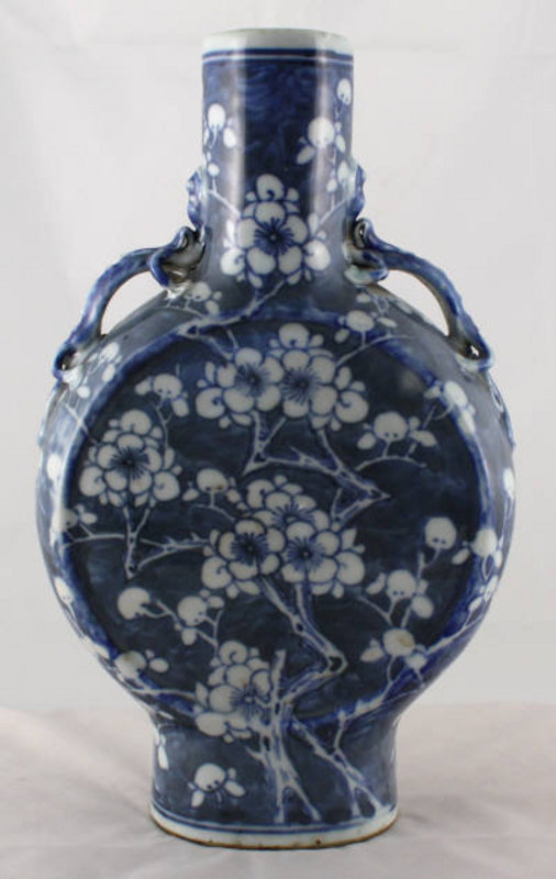 Chinese Qing Porcelain Hawthorne Moonflask Vase Prunus