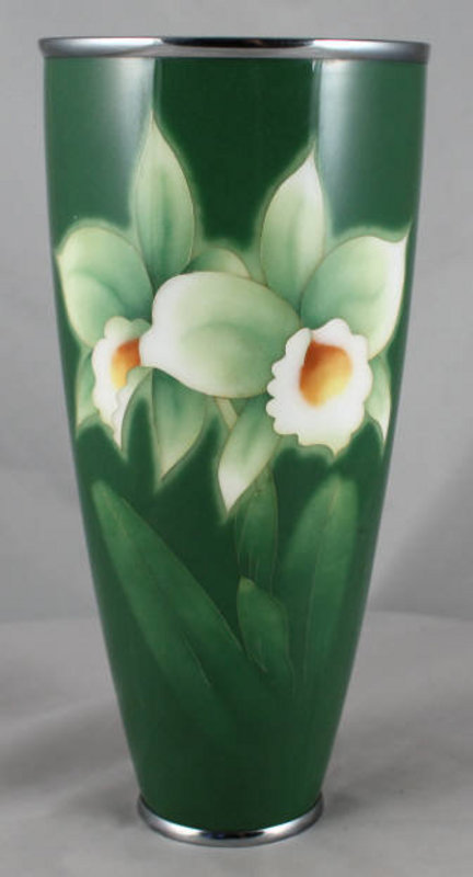 Japanese Ando Cloisonne Enamel Vase Cattleya Orchid