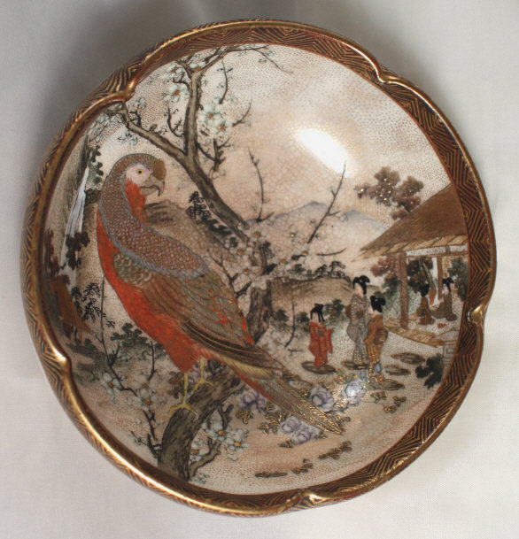 Japanese Meiji Satsuma Earthenware Bowl Hododa Hotoda Bird Figures