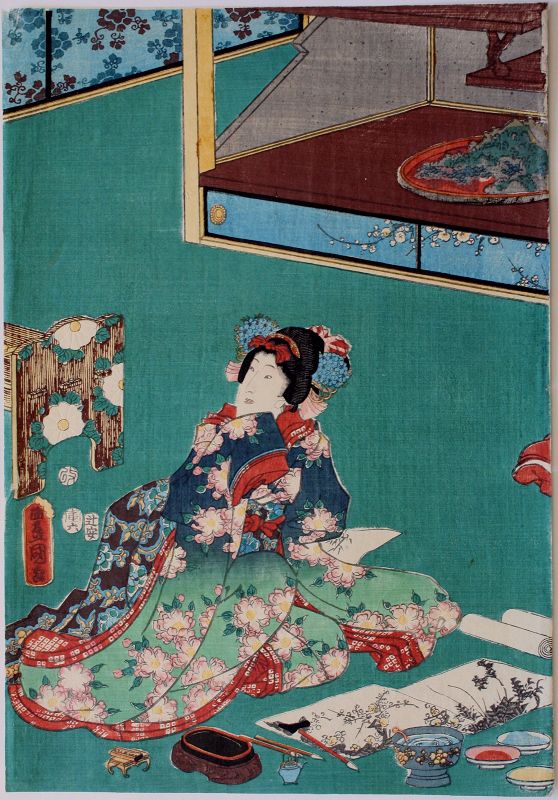 Japanese Edo Woodblock Print Kunisada Toyokuni III Beauty Painting