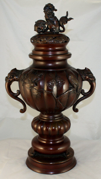19.5” Tall Japanese Meiji Bronze Koro Censer Incense Burner Karashishi