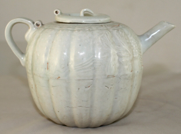 Chinese Yuan White Monochrome Lidded Melon Form Teapot