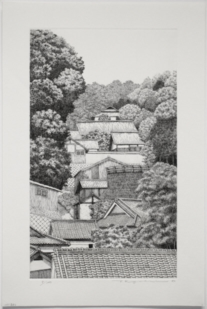 Oversized Japanese Ltd. Ed Etching Tanaka Ryohei Takafune Village