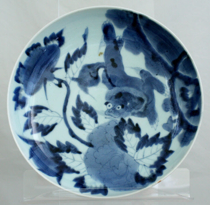 Japanese Edo Arita Porcelain Deep Dish Sometsuke Karashishi Shishi