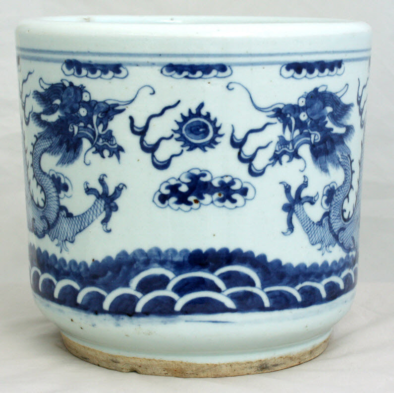 Large Chinese Qing Guangxu Blue & White Porcelain Dragon Censer