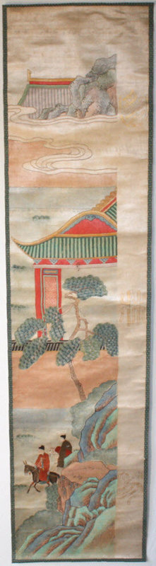 Chinese Qing Dynasty Silk Qing Lu Painted and Embroidered Panel