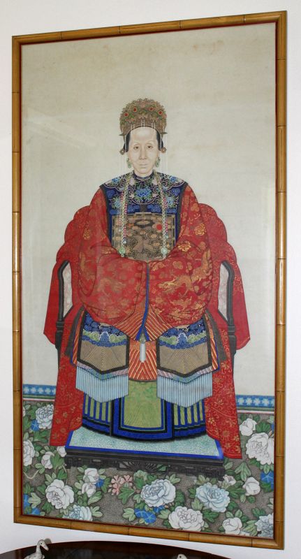 Pair Chinese Qing Ancestor Portrait Painting Mandarin Official Wife