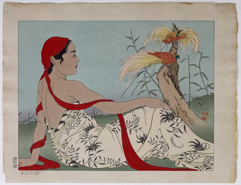 Japanese Ltd Ed Woodblock Print Paul Jacoulet Birds Paradise Celebes