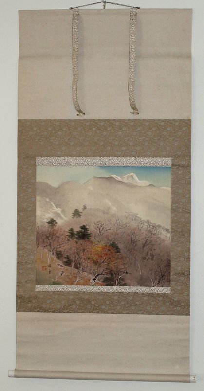 Japanese Showa Silk Scroll Painting Kawashima Baikan with Tomobako
