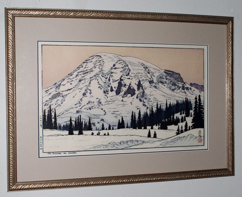 Toshi Yoshida Mt Rainier Winter Japanese Woodblock Print Pencil-signed