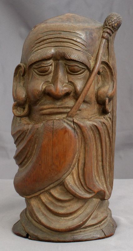 Japanese Meiji Carved Bamboo Okimono Figure Daruma Bodhidharma