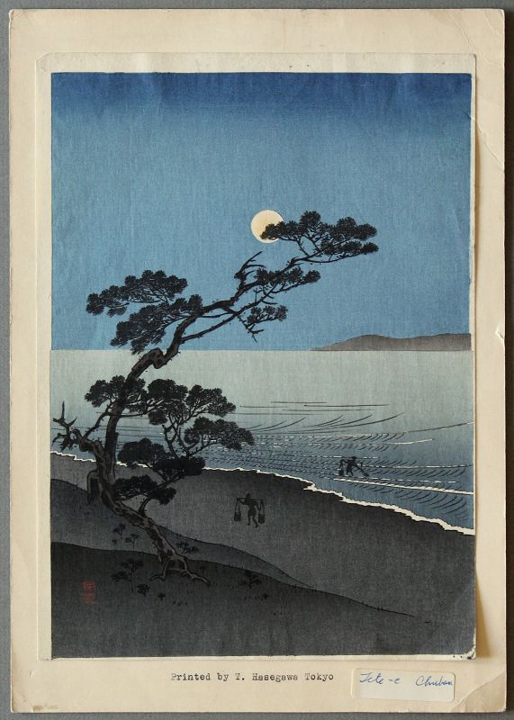 Early Ed. Shoda Koho Suma Beach Night Scene Japanese Woodblock Print