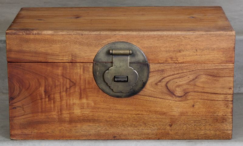 Chinese Qing Camphor Scholar's Wood Storage Box Brass Lock and Handles