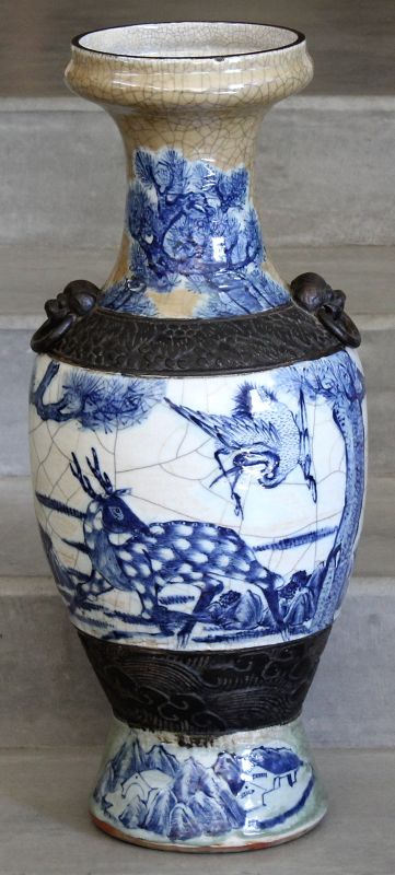 24" Chinese Qing Guangxu Geyao Brown Etched Nanking Vase Chenghua Mark