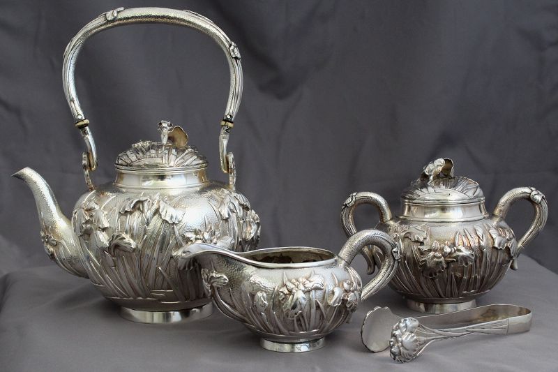 Japanese Meiji Arthur & Bond Marked Yokohama Sterling Silver Tea Set