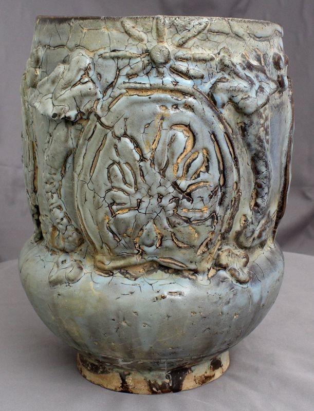 Chinese Song Yuan Stoneware Urn Vessel Jun Type Glaze Dragon