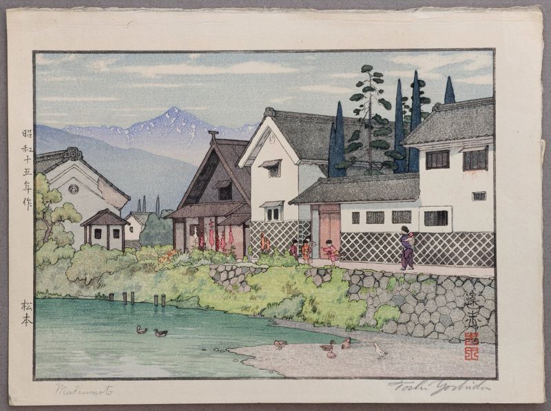 Pencil-signed Toshi Yoshida Chuban Woodblock Print Matsumoto