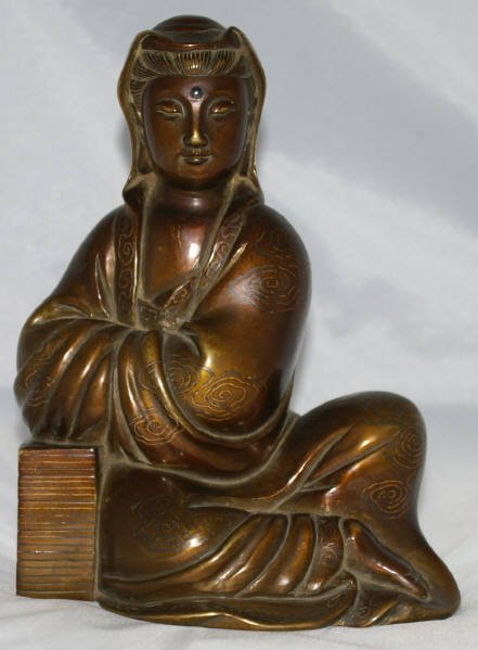 Chinese Shisou Marked Inlaid Bronze Guanyin Bodhisattva