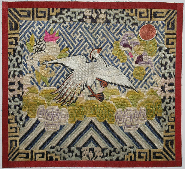 Chinese Late Qing Silk Embroidered Mandarin Rank Badge Pheasant