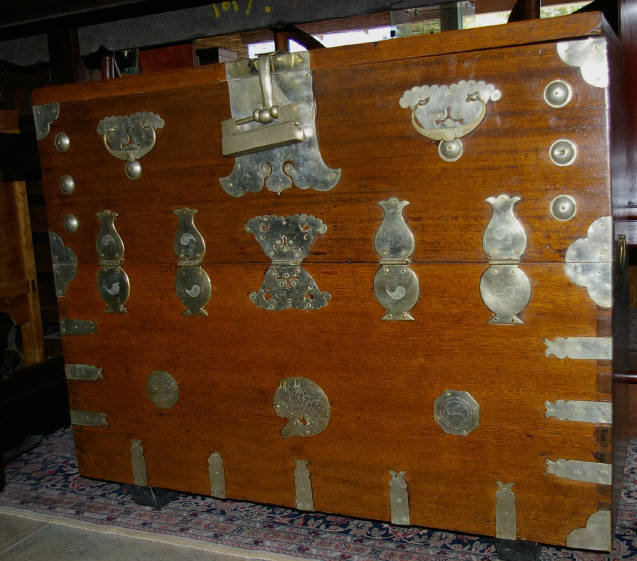Korean Bandaji Storage Chest Tansu White Brass Hardware