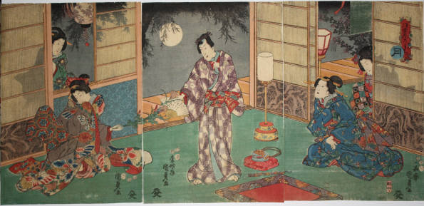 Japanese Edo Woodblock Print Triptych Kunisada II Genji