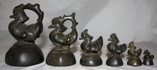 Antique Burmese Set of Six Bronze Opium Weights Duck Hintha Hamsa